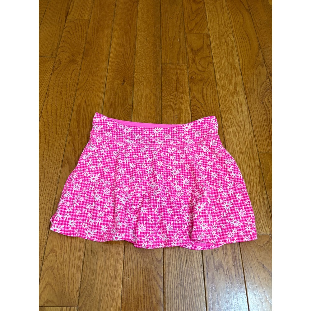 Lilly Pulitzer Luxletic Pink Daisy Gingham Skort XS Floral Tennis Golf Skirt